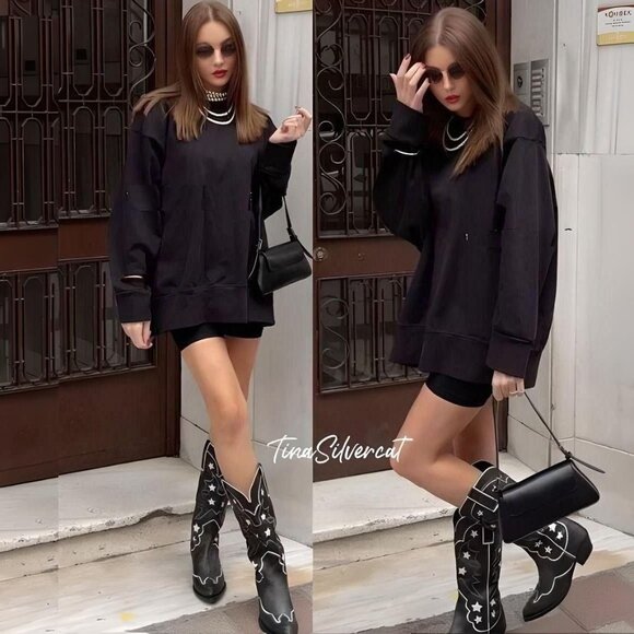 BLOGGER'S FAVE! Zara Star Leather Cowboy Boots NWT - Picture 9 of 17